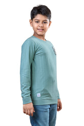 Sea Green Minimal Graphic Boys Full Sleeves T-Shirt